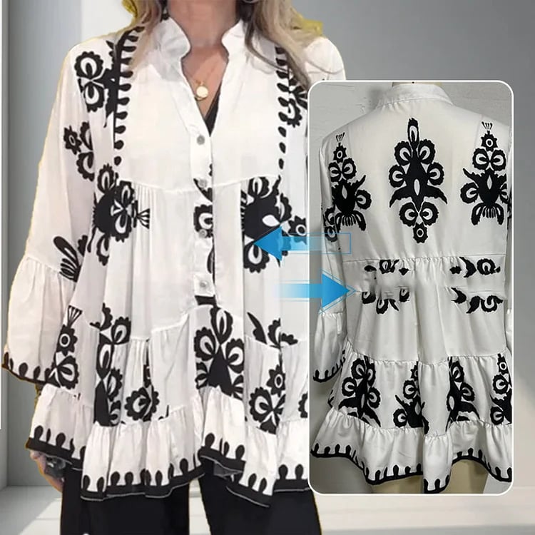 Ada Piemonte™ Boho styl knoflík vpředu volné volánky top