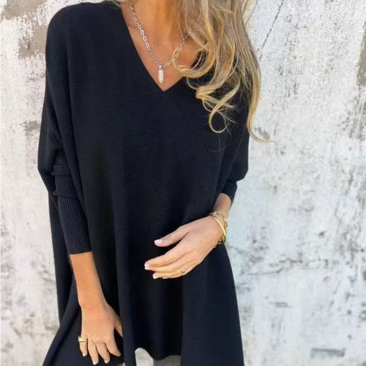 Agata Burgo™ Pletený volný top s dlouhým rukávem a výstřihem do V