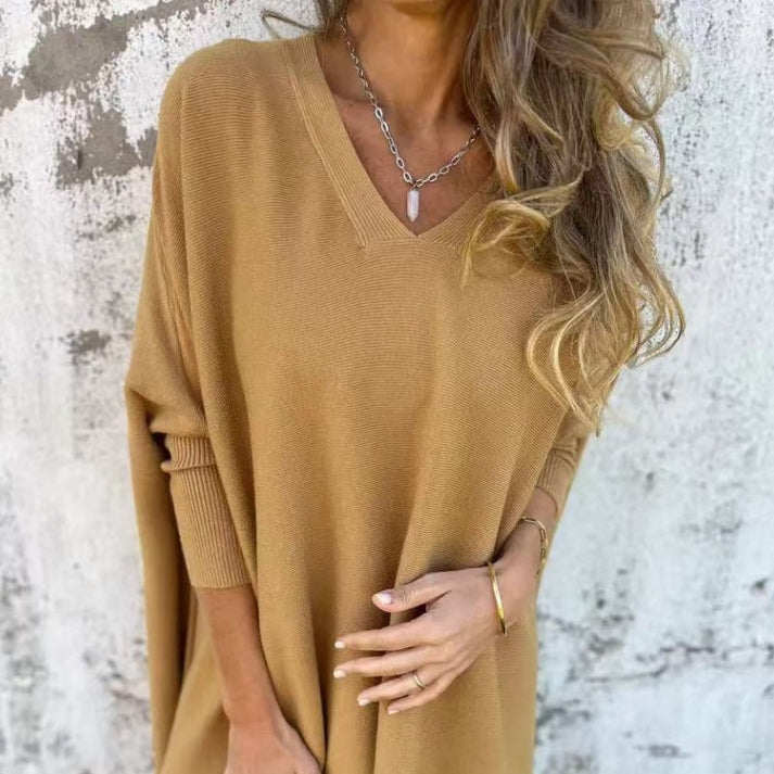 Agata Burgo™ Pletený volný top s dlouhým rukávem a výstřihem do V