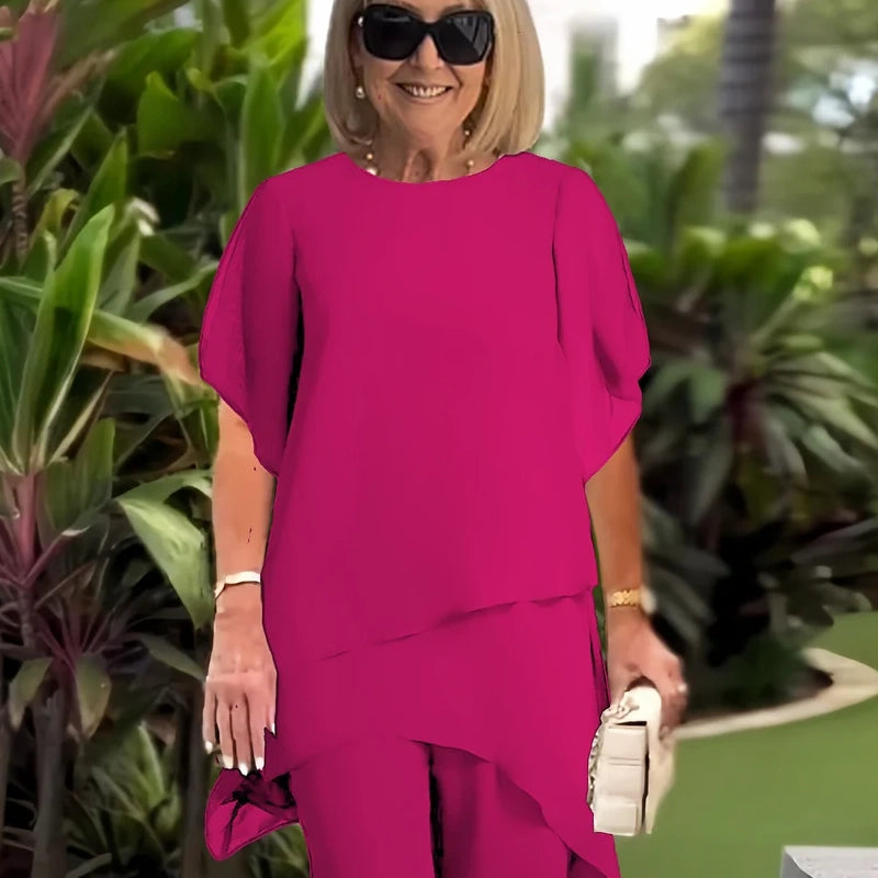 Alice Bari™ Elegantní souprava asymetrického topu a širokých kalhot