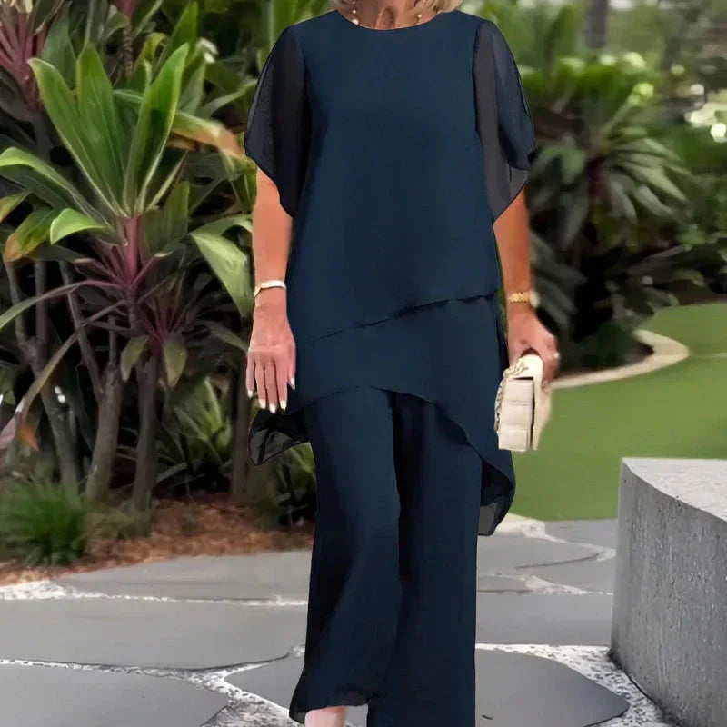 Alice Bari™ Elegantní souprava asymetrického topu a širokých kalhot
