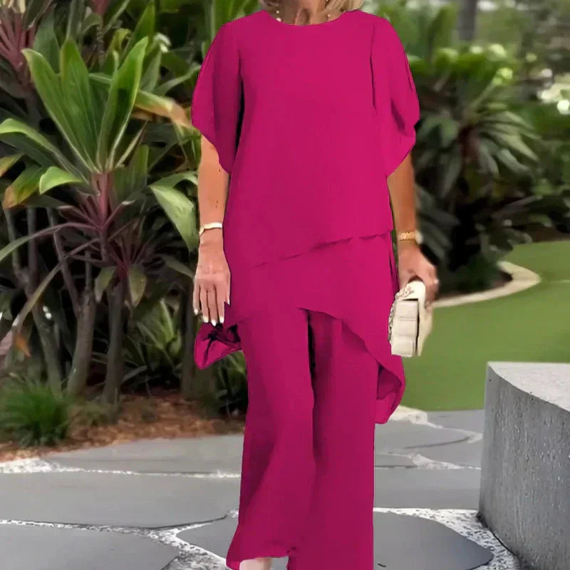 Alice Bari™ Elegantní souprava asymetrického topu a širokých kalhot