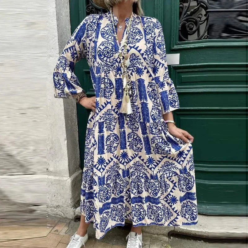 Alice Ruiz™ Boho šaty s výstřihem a potiskem