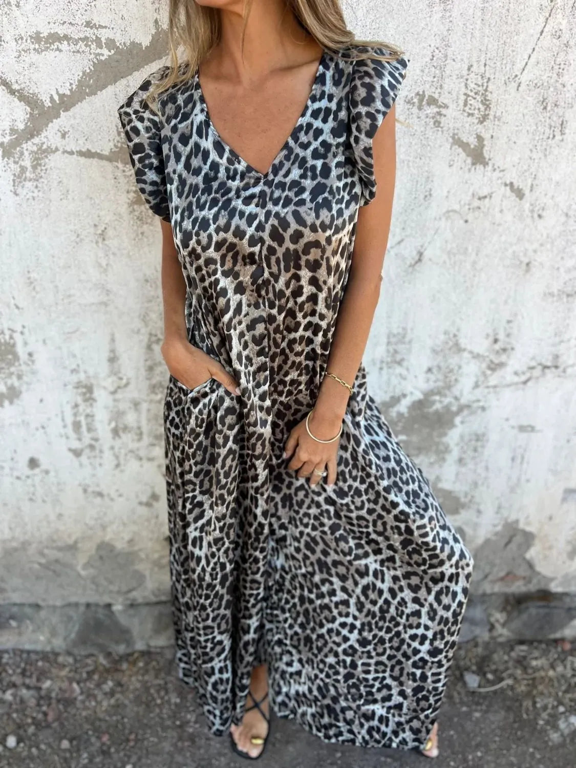 Azzurra Fradella™ Dámský overal výstřihem do V a leopardím potiskem