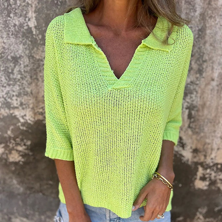 Brigitta Prospero™ Stylový pletený top s V-výstřihem a 3/4 rukávem