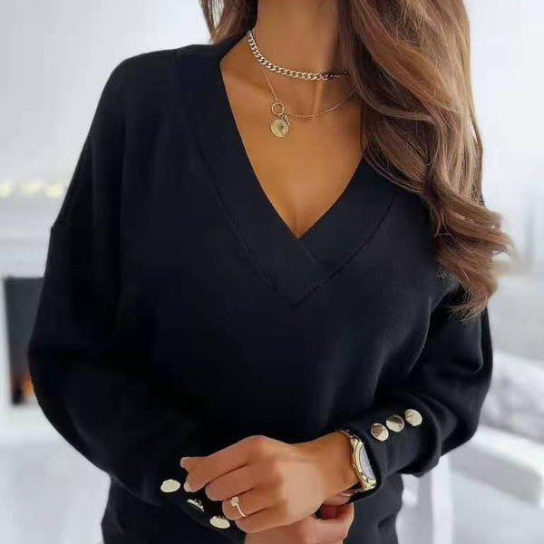 Chloé Rey™ Svetr do V se zlatými knoflíky