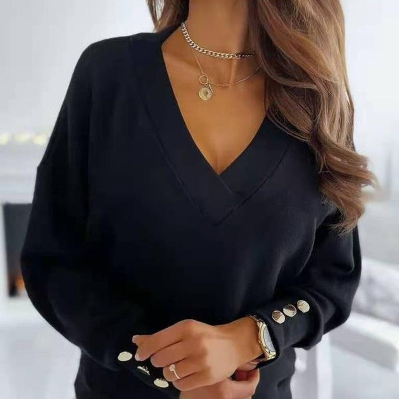 Chloé Rey™ Svetr do V se zlatými knoflíky