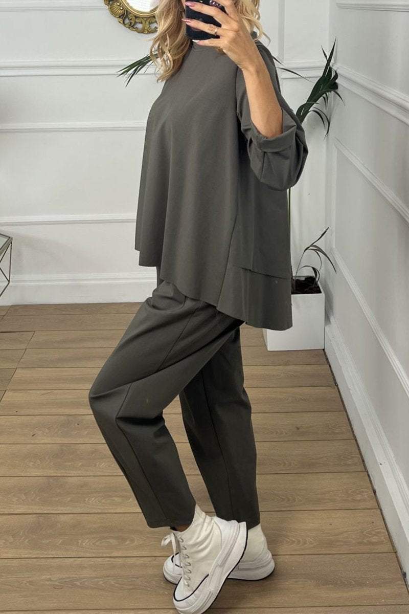 Cleofe™ Zimní elegantní ležérní kulatý výstřih s dlouhým rukávem dvoudílný oblek