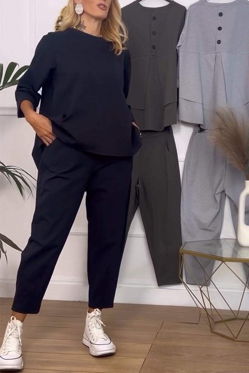 Cleofe™ Zimní elegantní ležérní kulatý výstřih s dlouhým rukávem dvoudílný oblek