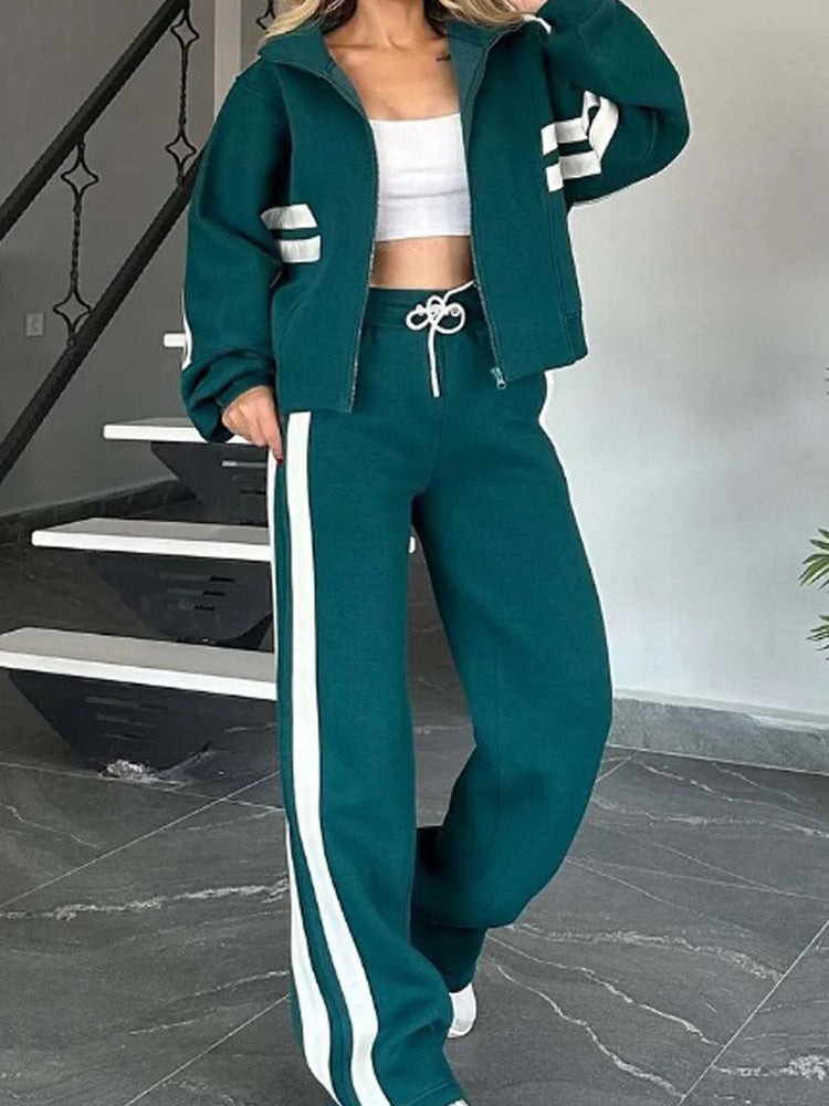 Diana Marsico™ Dámská proužkovaná bunda na zip a volnočasové kalhoty – 2dílná souprava
