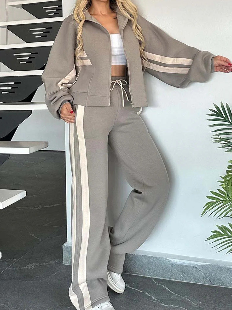 Diana Marsico™ Dámská proužkovaná bunda na zip a volnočasové kalhoty – 2dílná souprava