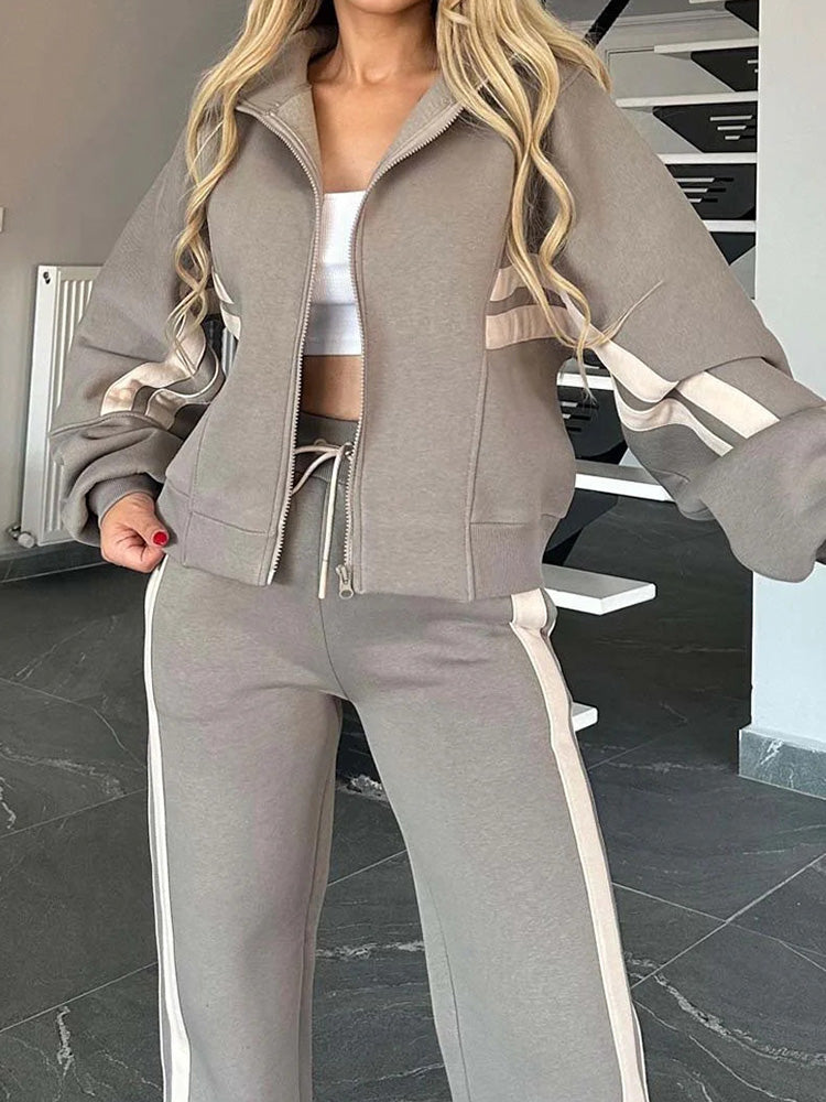 Diana Marsico™ Dámská proužkovaná bunda na zip a volnočasové kalhoty – 2dílná souprava