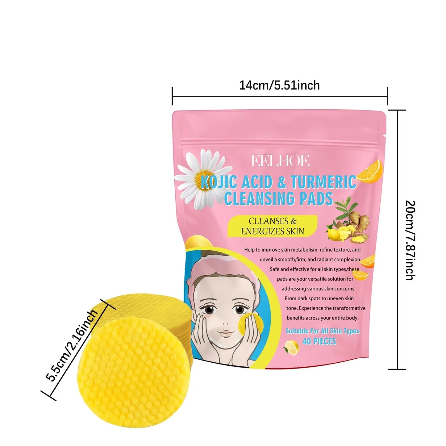 EELHOE Turmeric™ Čisticí polštářky s kurkumou a kyselinou kojovou