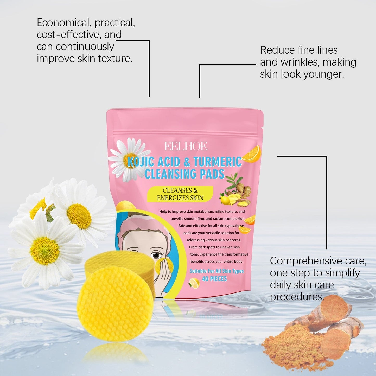 EELHOE Turmeric™ Čisticí polštářky s kurkumou a kyselinou kojovou