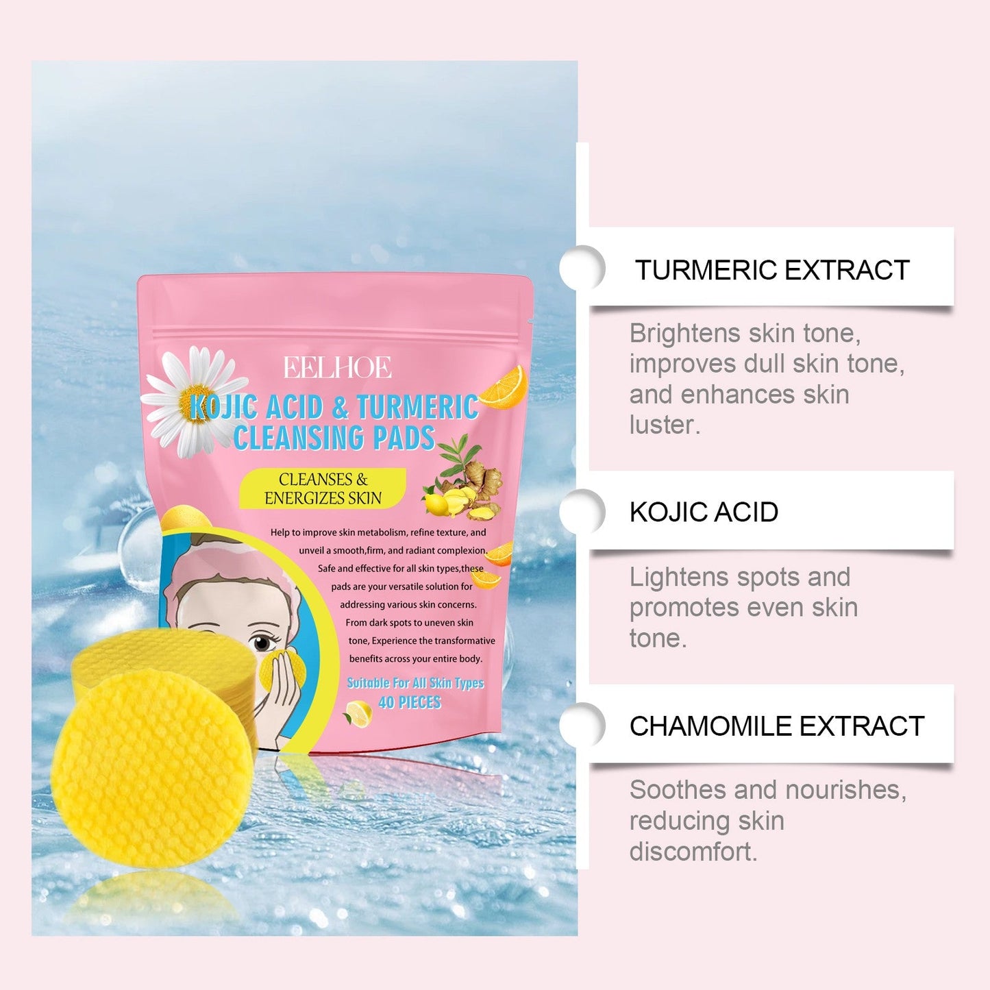EELHOE Turmeric™ Čisticí polštářky s kurkumou a kyselinou kojovou