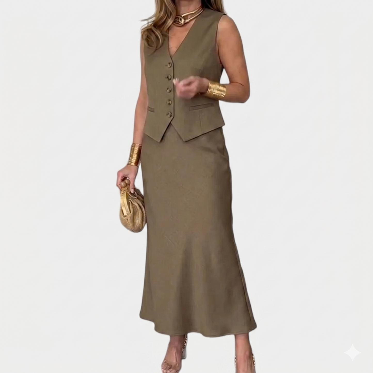 Chiara Conti™ elegantní saténový dvoudílný set bez rukávů