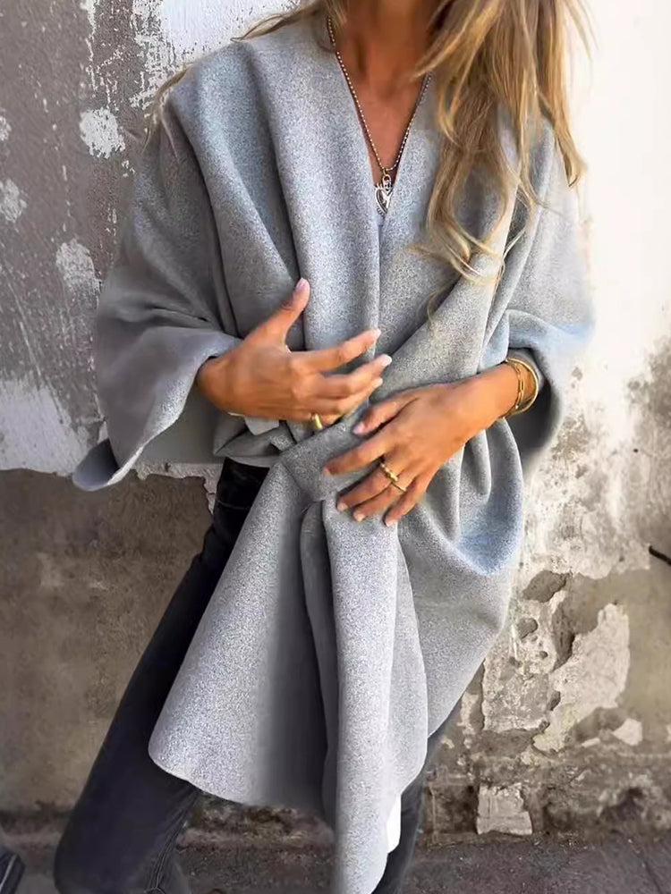 Gemma Silveria™ Elegantní plášť s výstřihem do V volný kabát