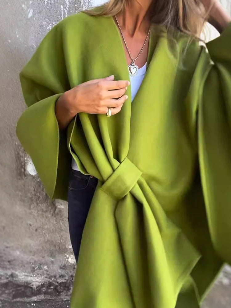 Gemma Silveria™ Elegantní plášť s výstřihem do V volný kabát
