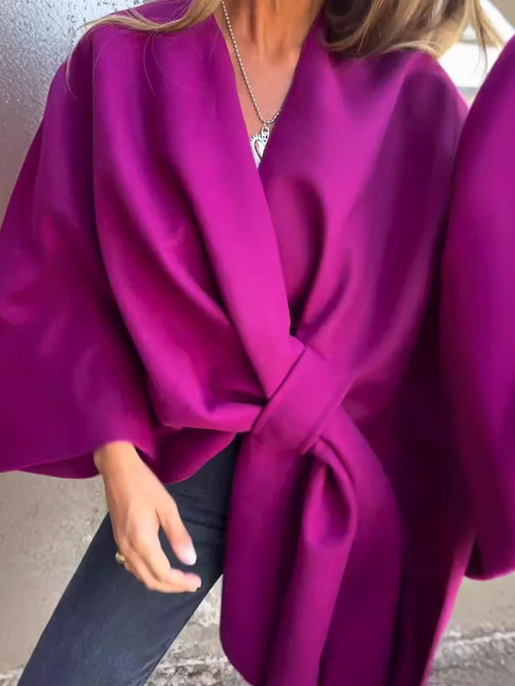Gemma Silveria™ Elegantní plášť s výstřihem do V volný kabát