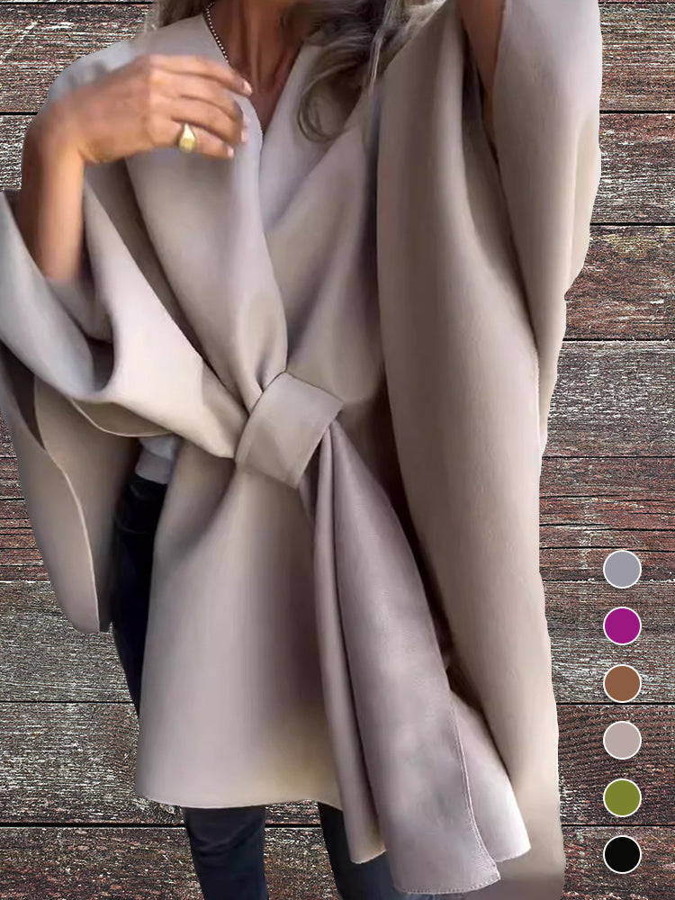 Gemma Silveria™ Elegantní plášť s výstřihem do V volný kabát
