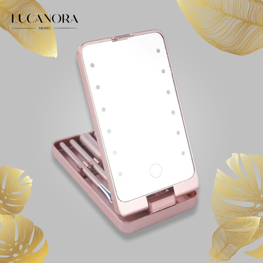 GlamPack™ Cestovní sada štětců na líčení se světelným zrcadlem LED