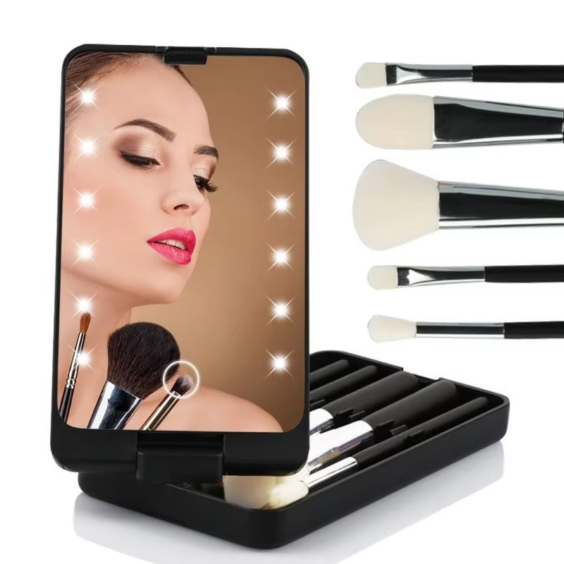 GlamPack™ Cestovní sada štětců na líčení se světelným zrcadlem LED