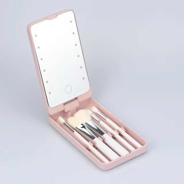 GlamPack™ Cestovní sada štětců na líčení se světelným zrcadlem LED