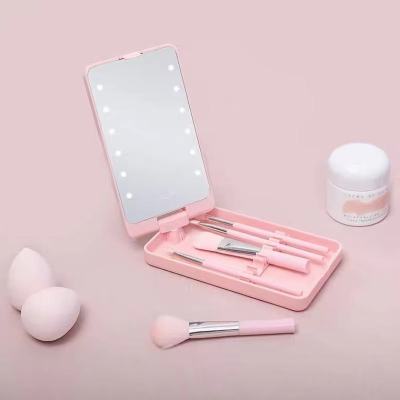 GlamPack™ Cestovní sada štětců na líčení se světelným zrcadlem LED