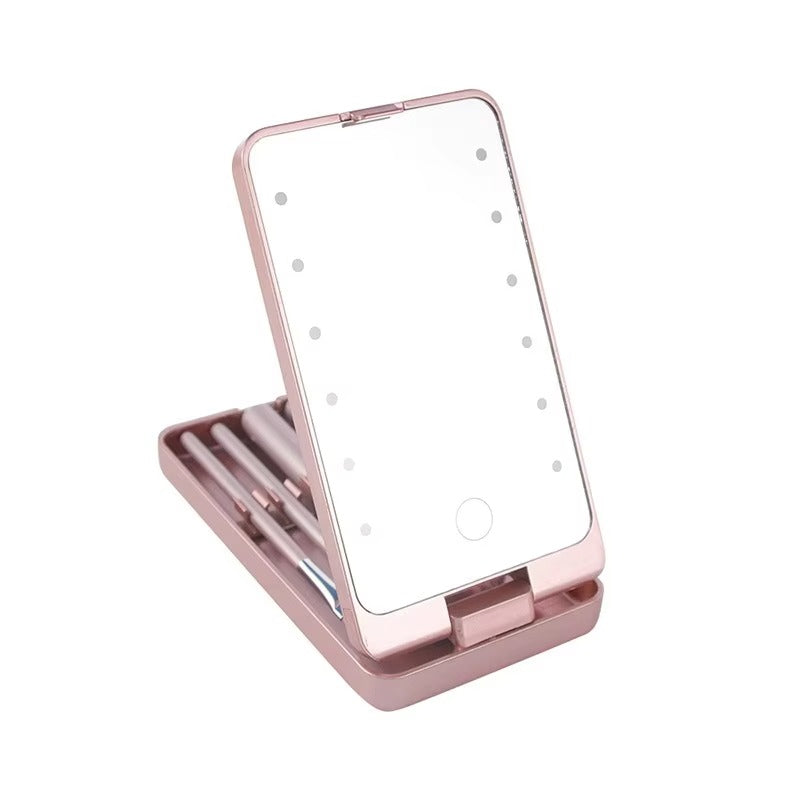 GlamPack™ Cestovní sada štětců na líčení se světelným zrcadlem LED
