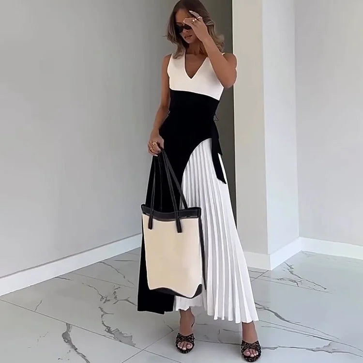 Grazia Paolino™ Elegantní černo-bílé maxišaty s vázáním