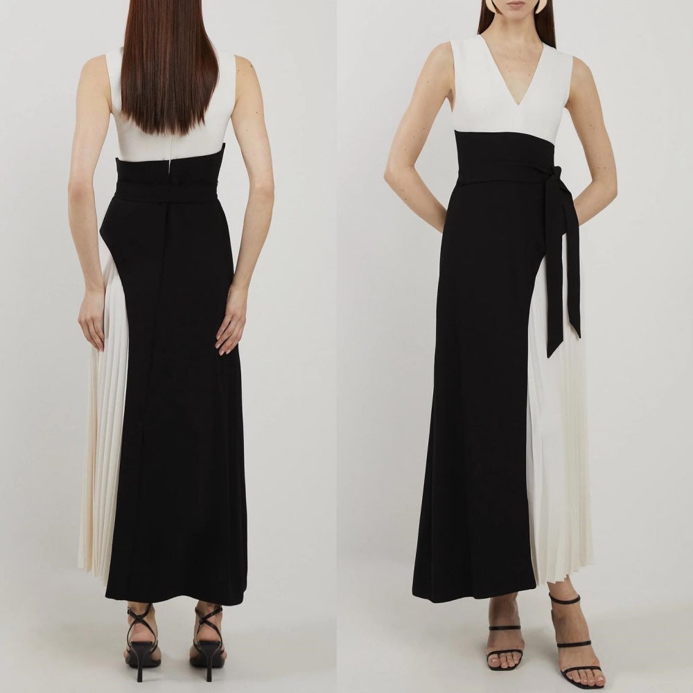 Grazia Paolino™ Elegantní černo-bílé maxišaty s vázáním