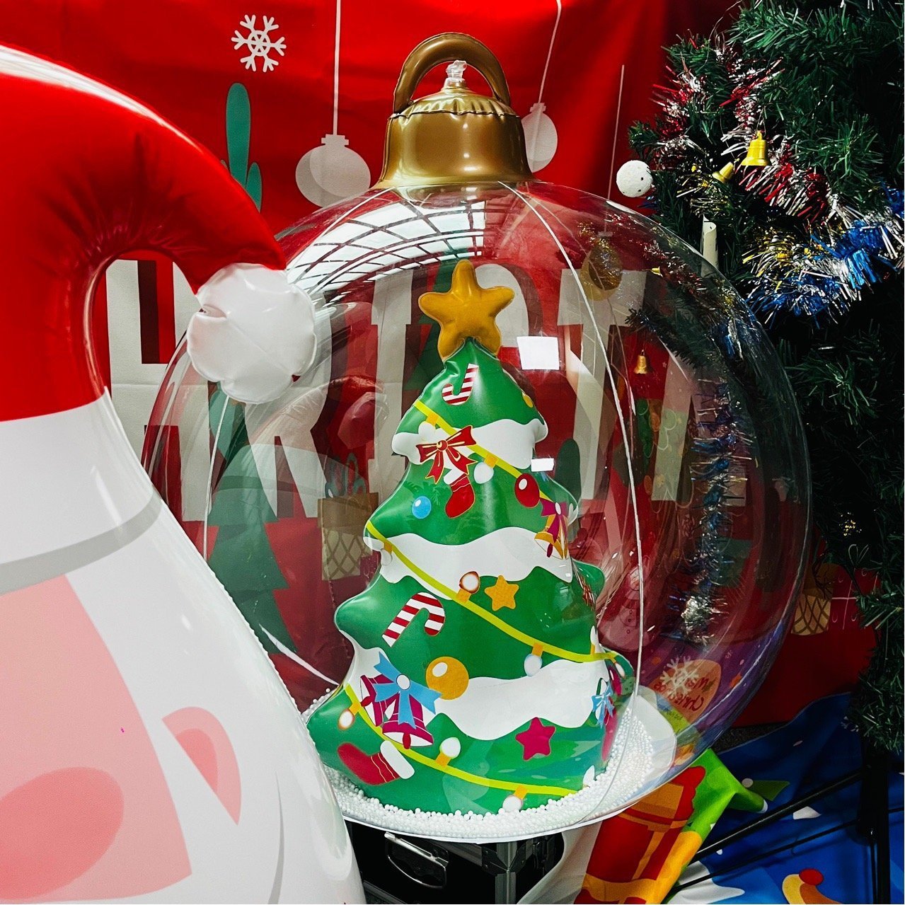 HoHo™ PVC průhledný nafukovací balón Santa Claus se světlem