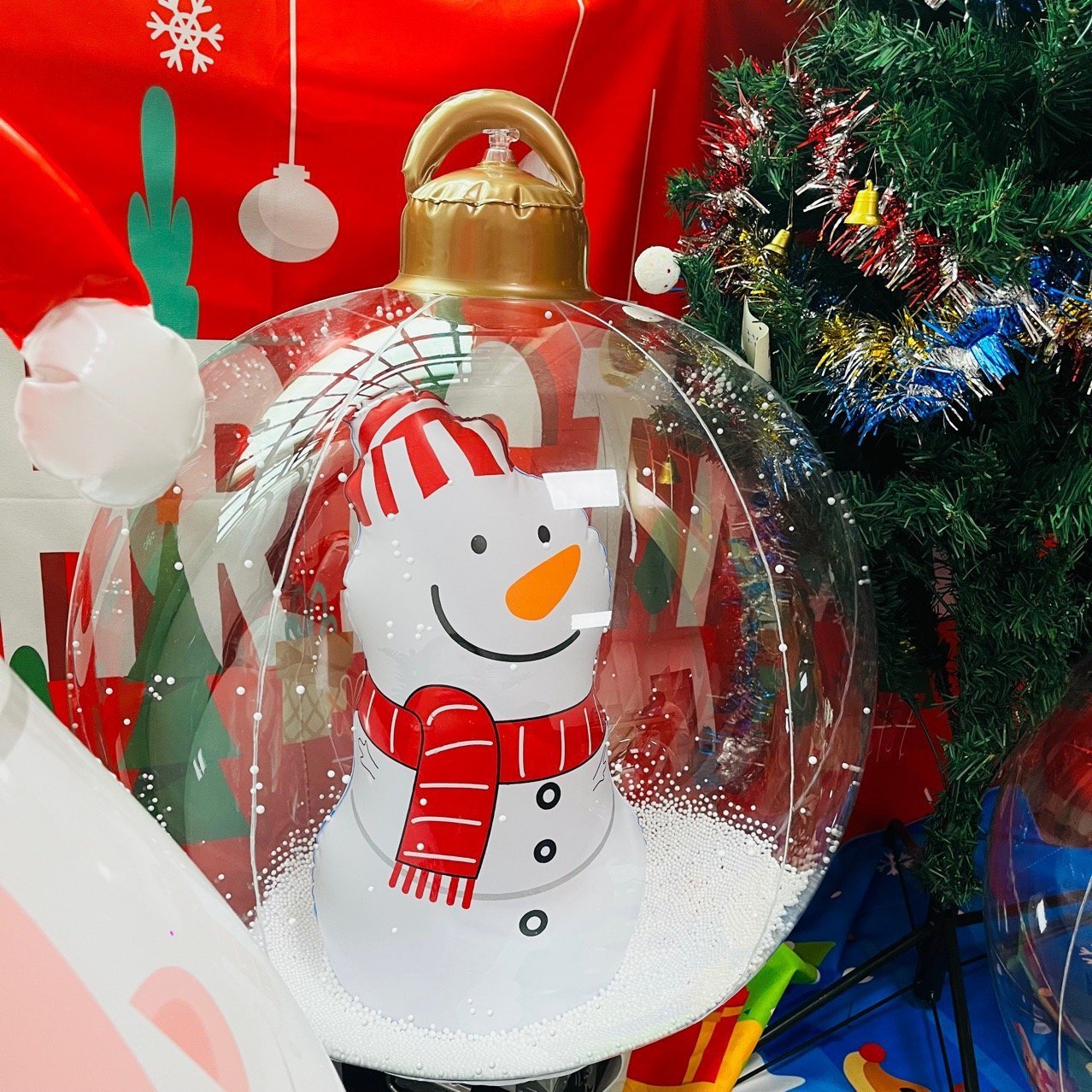 HoHo™ PVC průhledný nafukovací balón Santa Claus se světlem