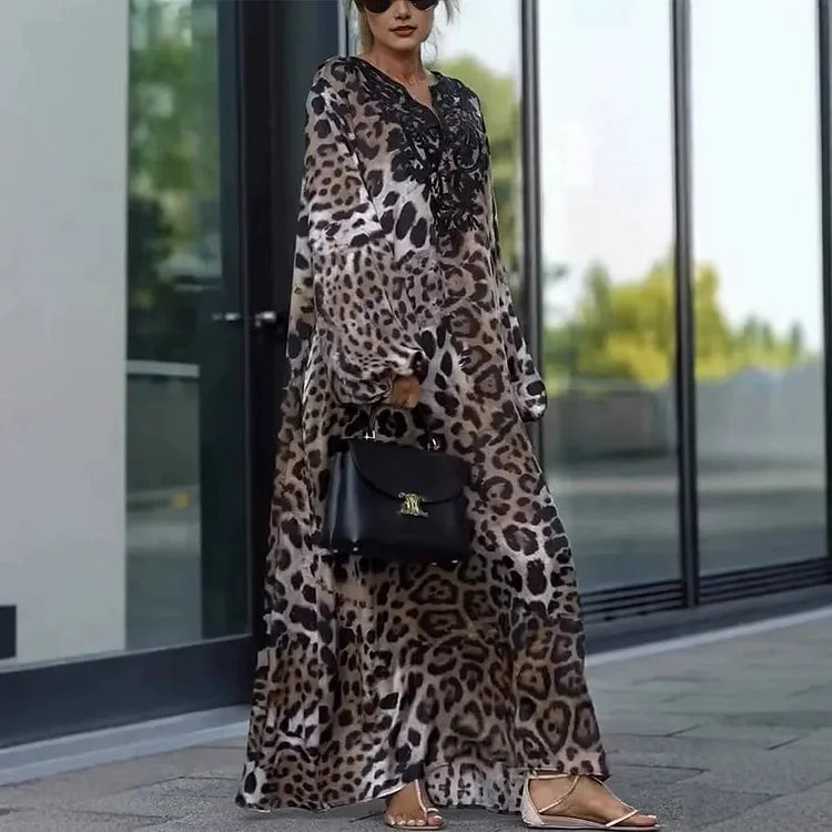 Idea Perrelli™ Elegantní šaty s dlouhým rukávem a leopardím vzorem
