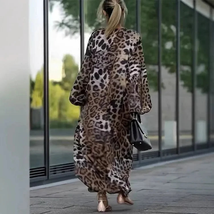 Idea Perrelli™ Elegantní šaty s dlouhým rukávem a leopardím vzorem