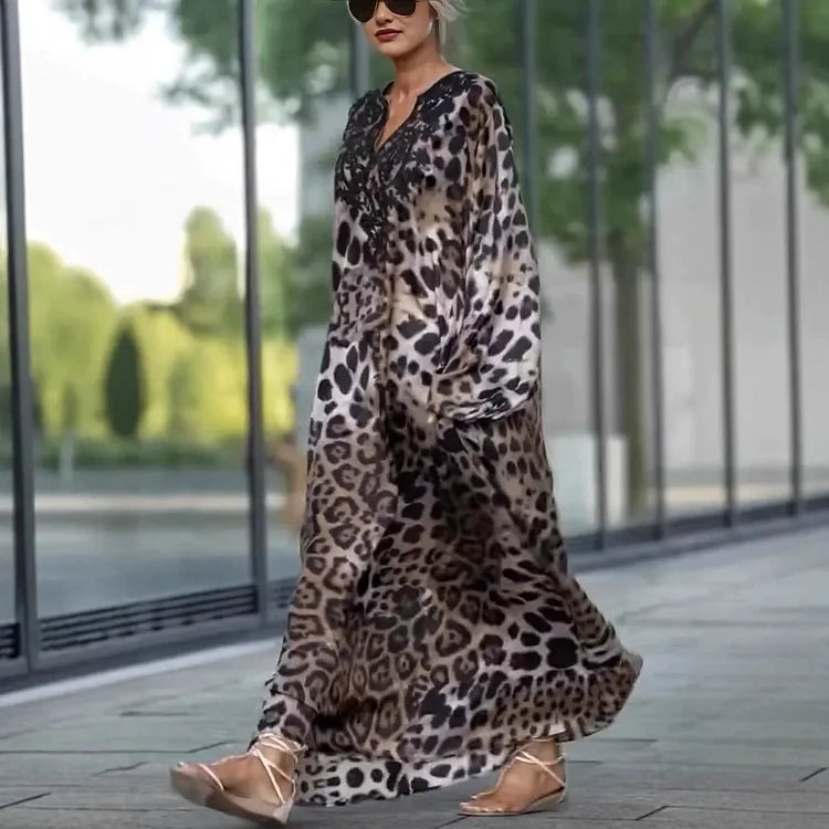 Idea Perrelli™ Elegantní šaty s dlouhým rukávem a leopardím vzorem