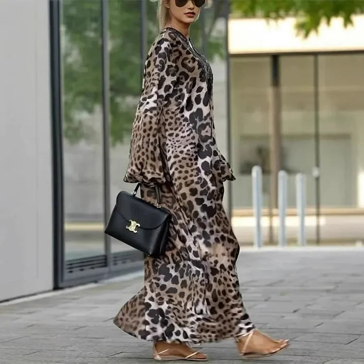 Idea Perrelli™ Elegantní šaty s dlouhým rukávem a leopardím vzorem