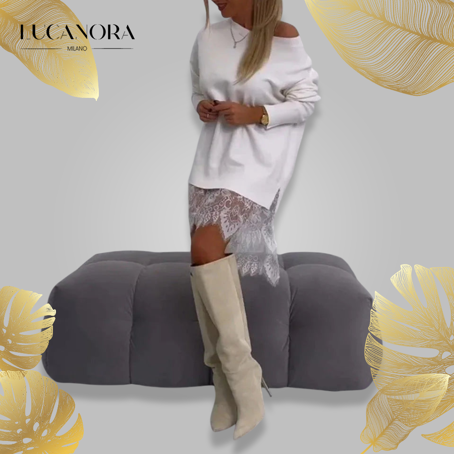 Luna Cosmo™ Volné midi šaty s krajkovým lemem