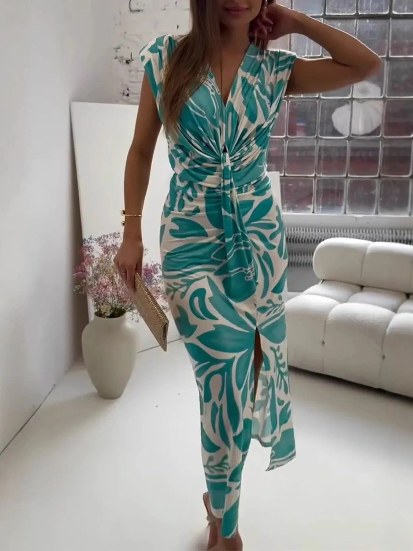 Michela Ortolano™ Šaty bez rukávů s potiskem a rozparkem