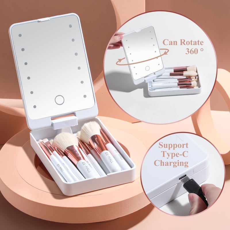 MiniLume™ Přenosný make-up box s LED světlem a 5ks štětci