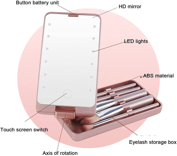 MiniLume™ Přenosný make-up box s LED světlem a 5ks štětci