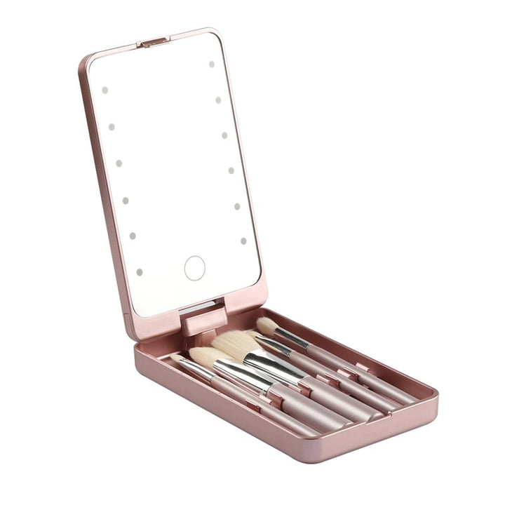 MiniLume™ Přenosný make-up box s LED světlem a 5ks štětci
