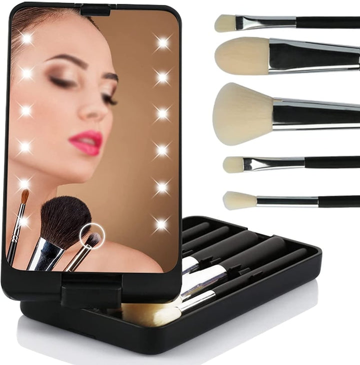MiniLume™ Přenosný make-up box s LED světlem a 5ks štětci