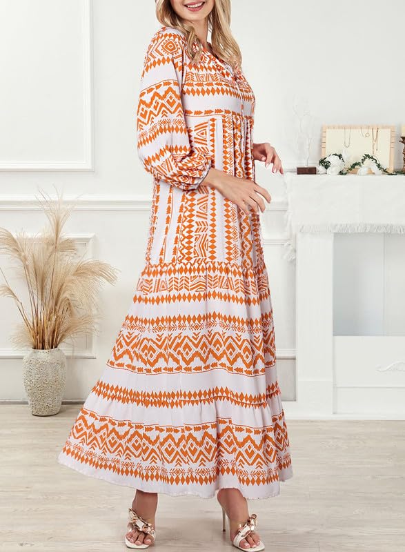 Miriam™ Geometrické bohémské maxi šaty s puff rukávy