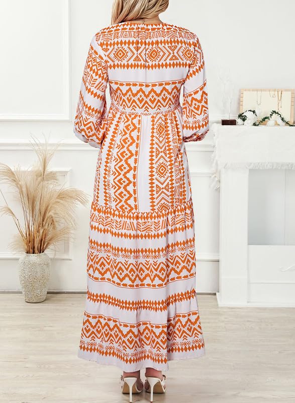 Miriam™ Geometrické bohémské maxi šaty s puff rukávy
