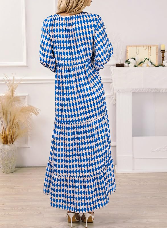 Miriam™ Geometrické bohémské maxi šaty s puff rukávy