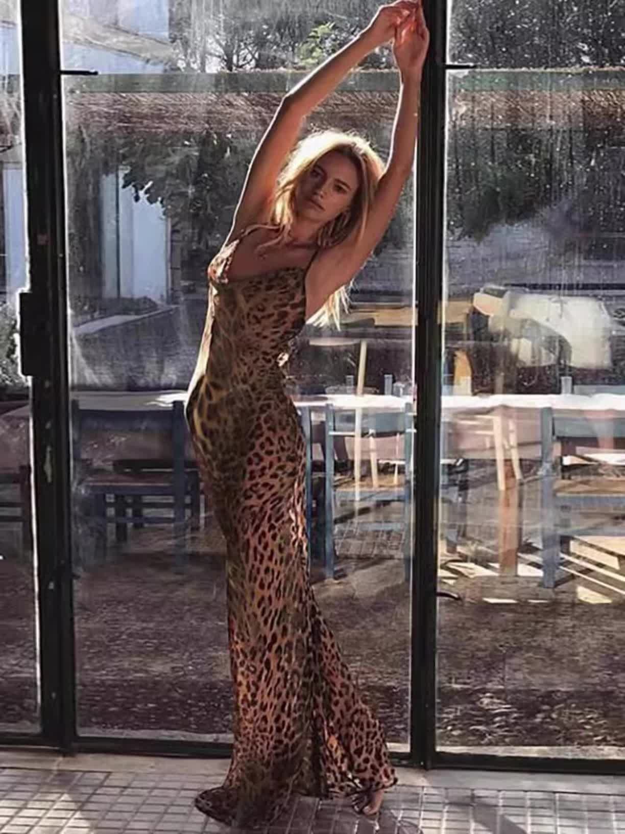 Mob Esth™️ Leopardí maxi lesk skrz šaty