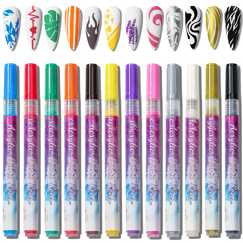 Nail Art™ 12barevné ultra tenké zakřivené pero na nehty
