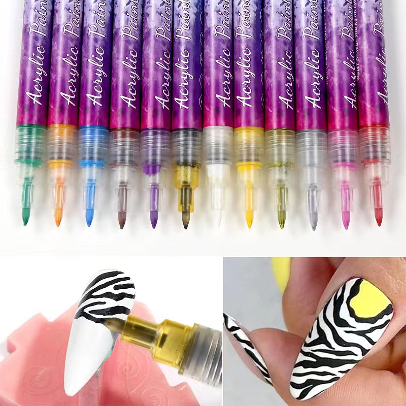 Nail Art™ 12barevné ultra tenké zakřivené pero na nehty