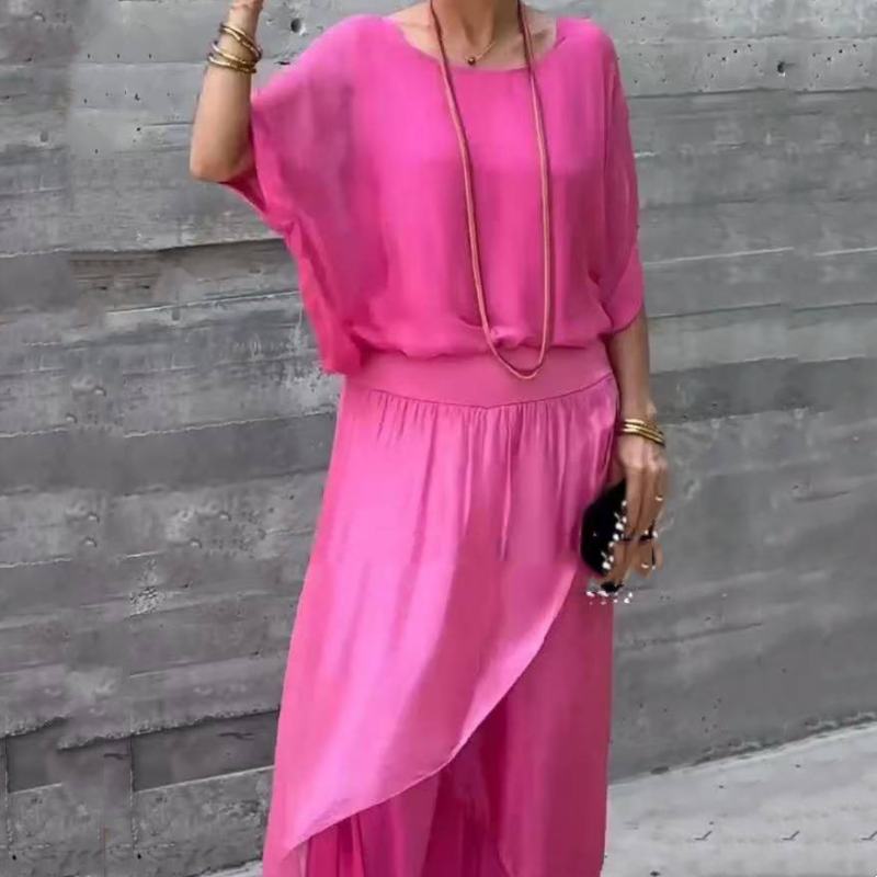 Olga Marzo™ Dvoudílný šifonový volný top a široké kalhoty